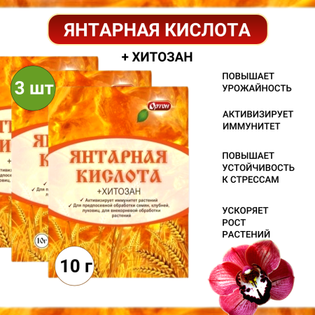 Янтарная кислота + Хитозан, 3 шт по 10 г